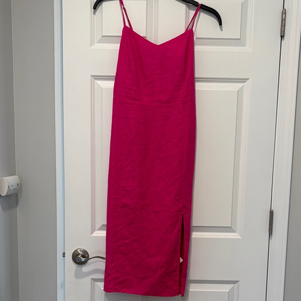 J.Crew Pink Slip Lined Midi Dress Spaghetti Strap, linen blend, 4